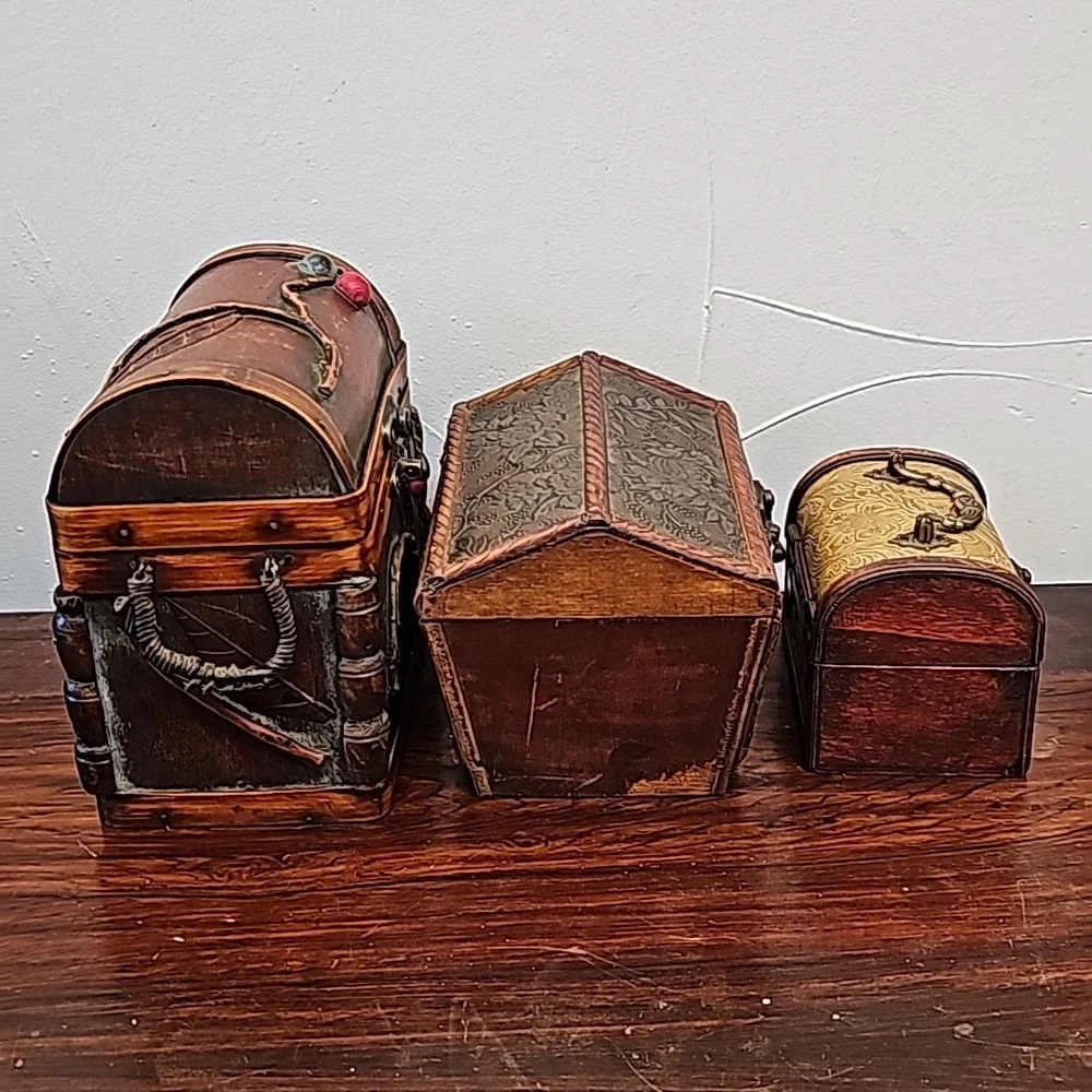 3 vintage wooden boxes with metal hinges and latch closures trinket storage - Picture 9 of 16